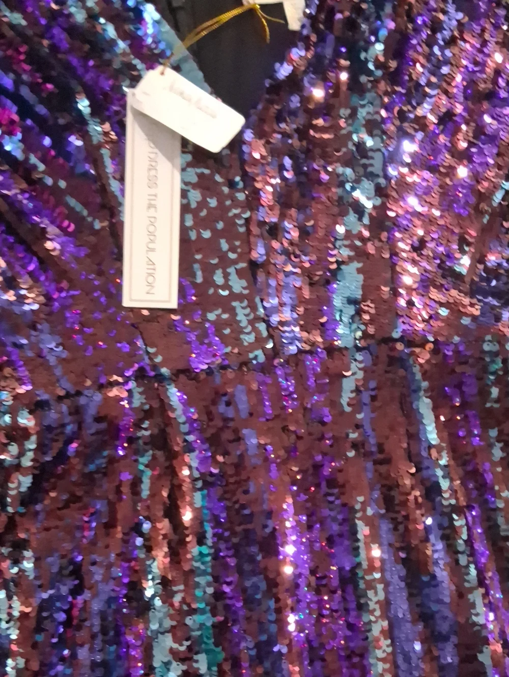 NWT Dress The Population Size Medium Iridescent Purple Teal Sequin Midi Dress - Picture 7 of 13